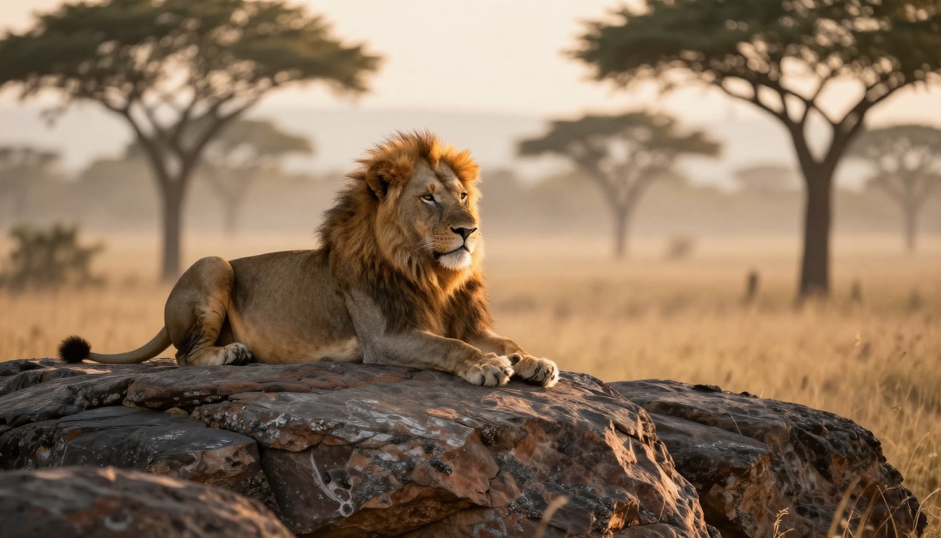 Wildlife photography of lion in savanna