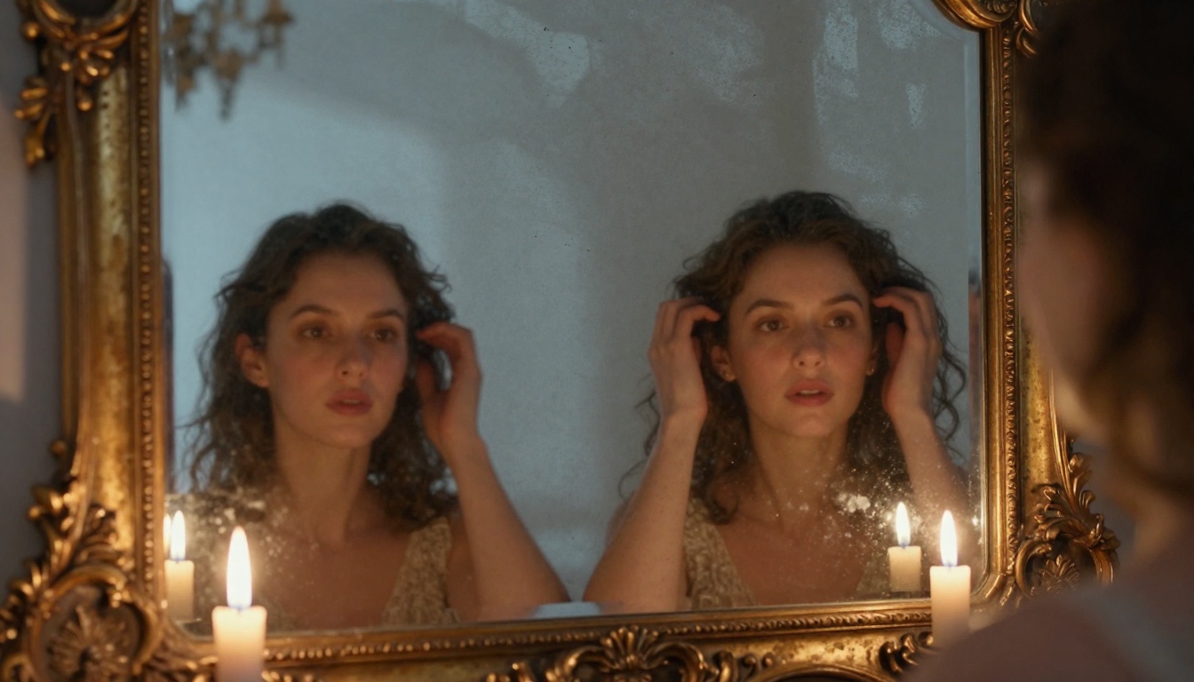 Antique mirror reflection with fragmented perspectives