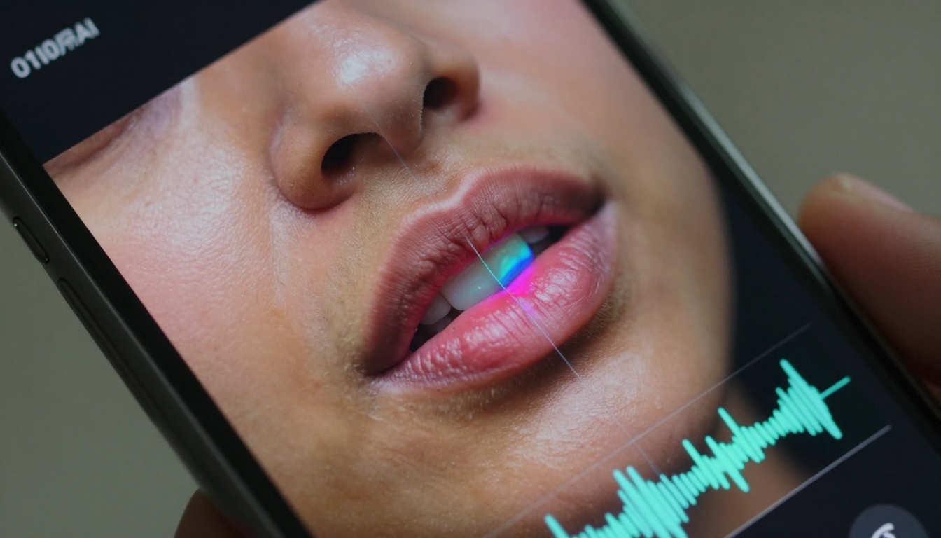Lipsync AI app interface close-up showing real-time lip tracking analysis
