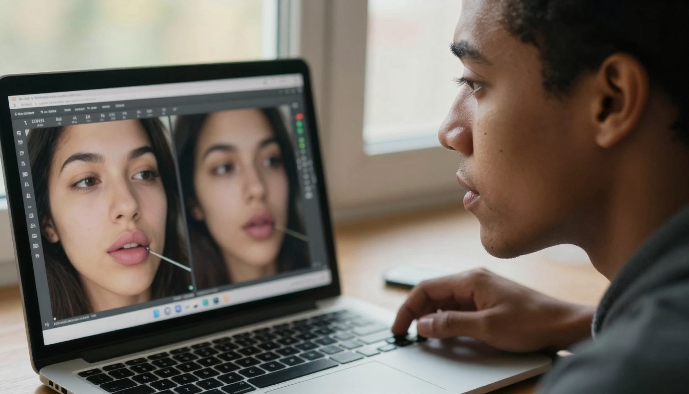 Side profile comparison of lipsync results on laptop screen