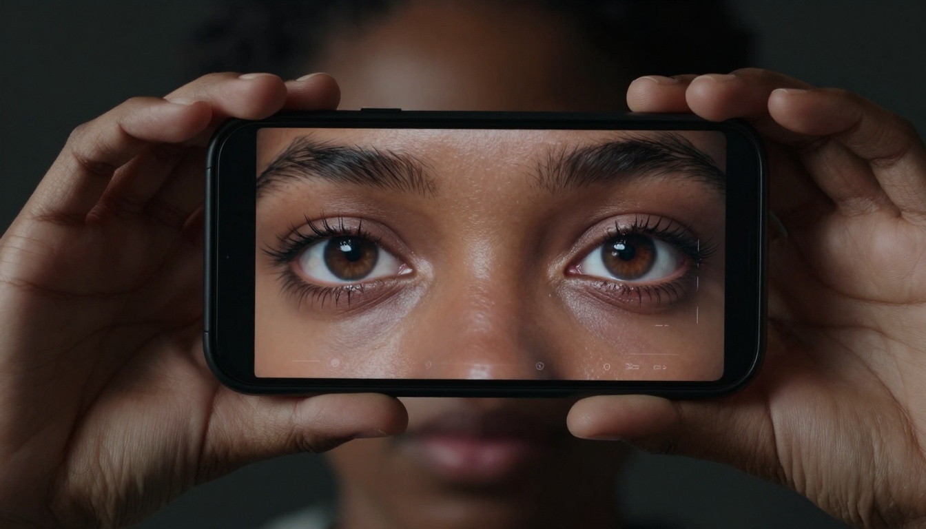 Selfie recording with screen reflection showing lipsync interface