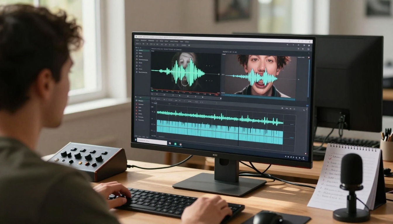 Video editing workspace showing lipsync analysis timeline