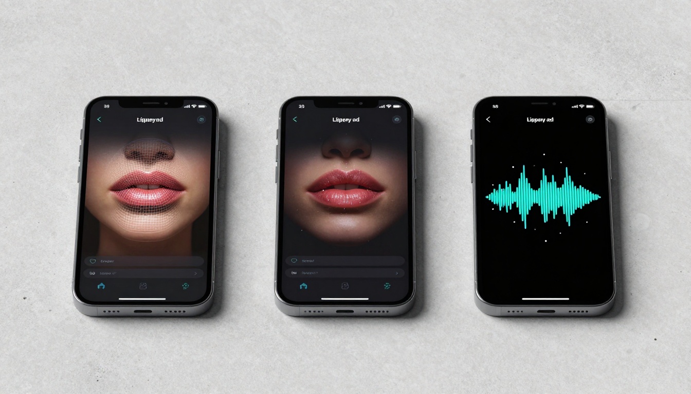 Minimalist comparison of three lipsync app interfaces