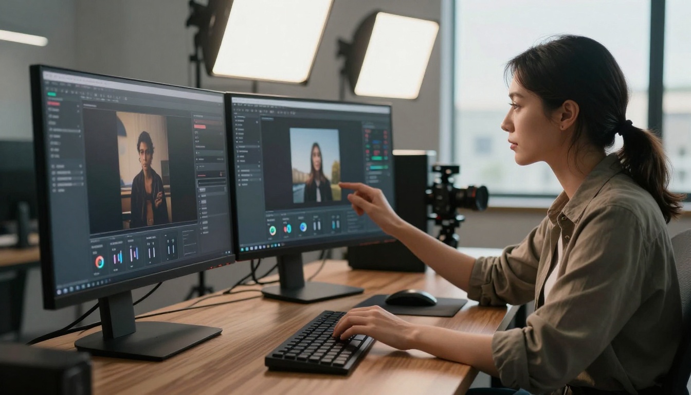 Content creator workspace with AI interfaces Content creator workspace with AI interfaces
