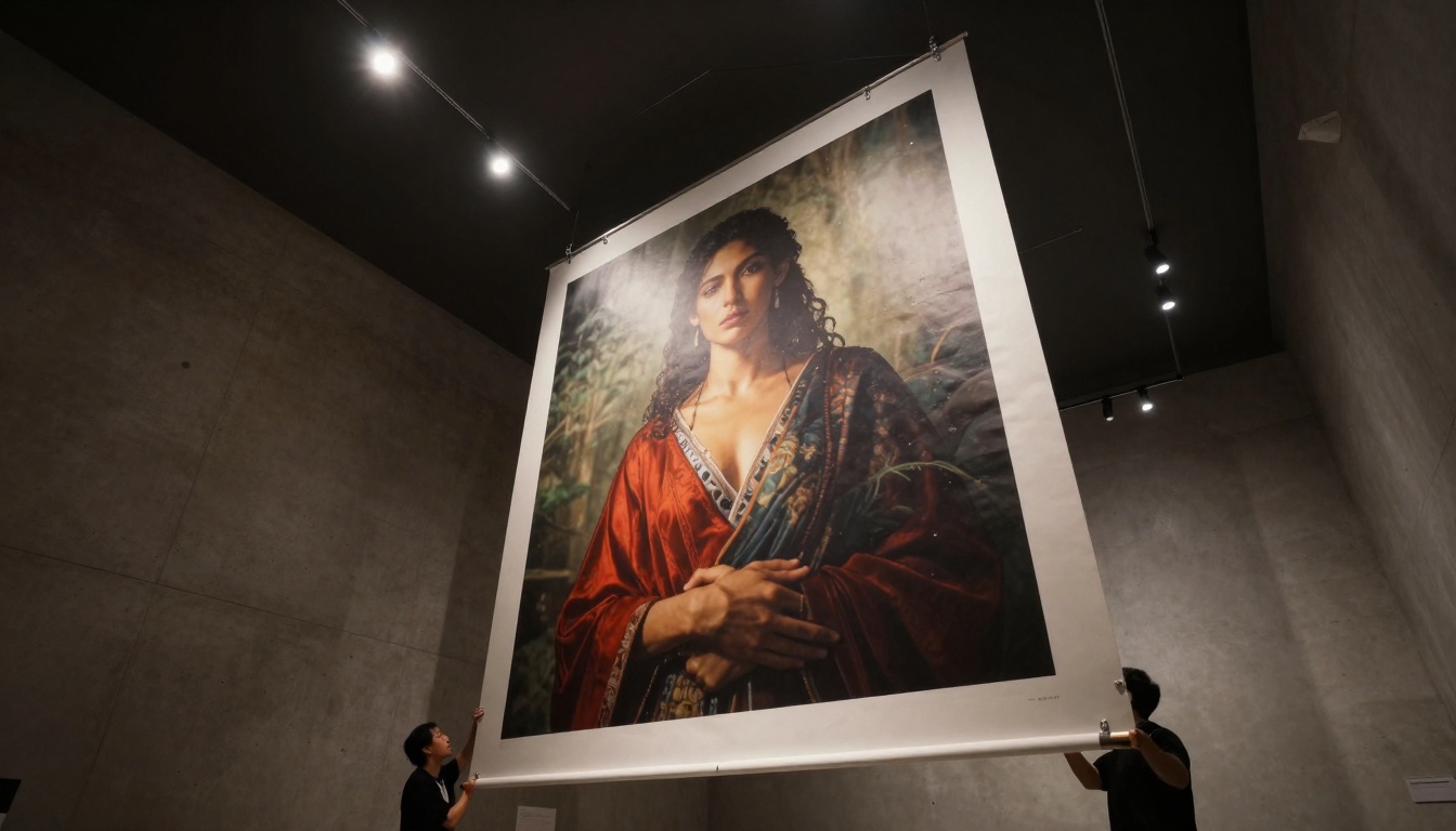 Gallery installation of AI-generated art
