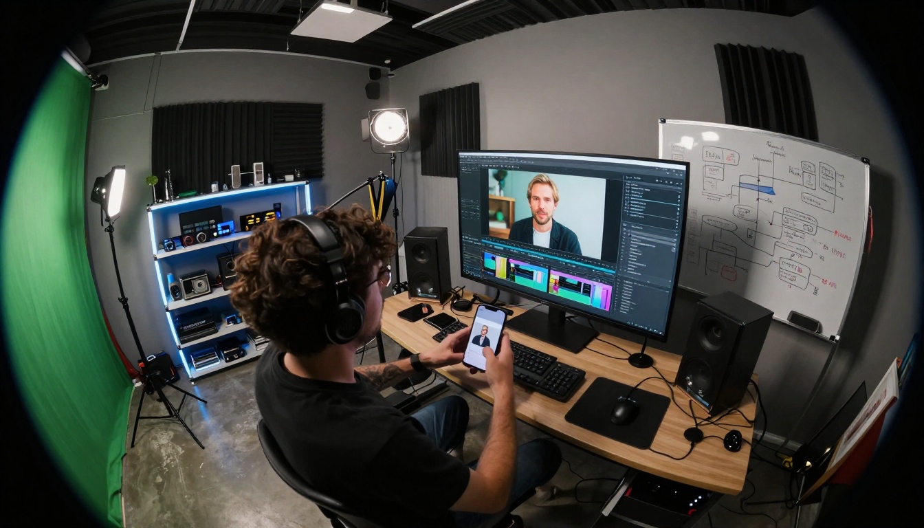 Extreme wide-angle fisheye perspective showing hybrid workflow fusion