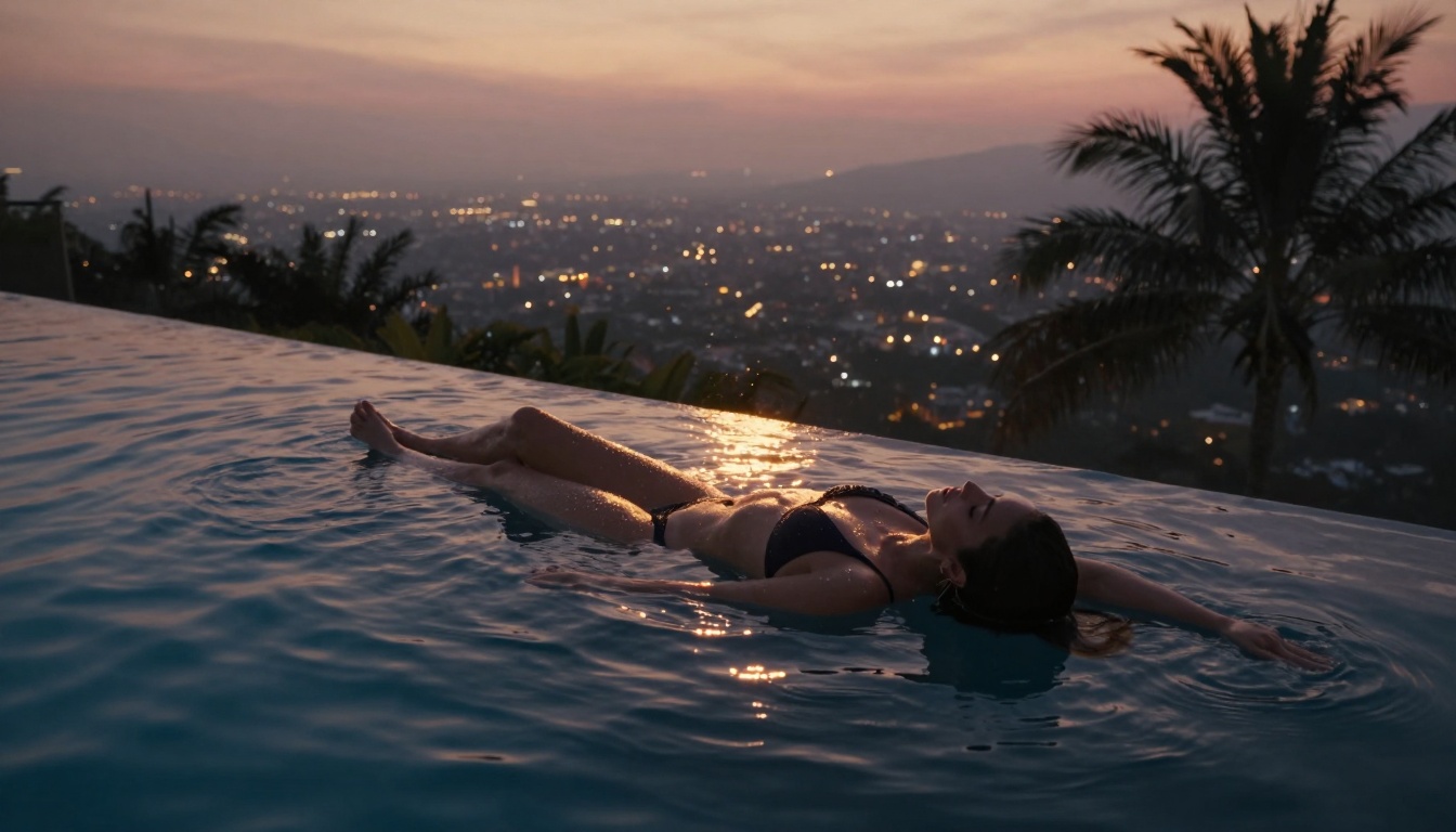 Aerial view of poolside scene Aerial view of poolside scene