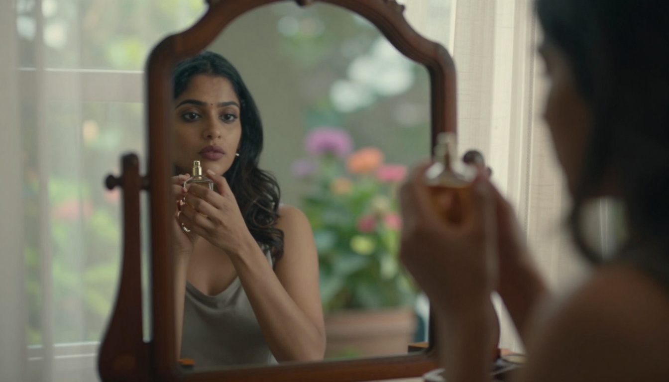 Reflection shot with perfume application