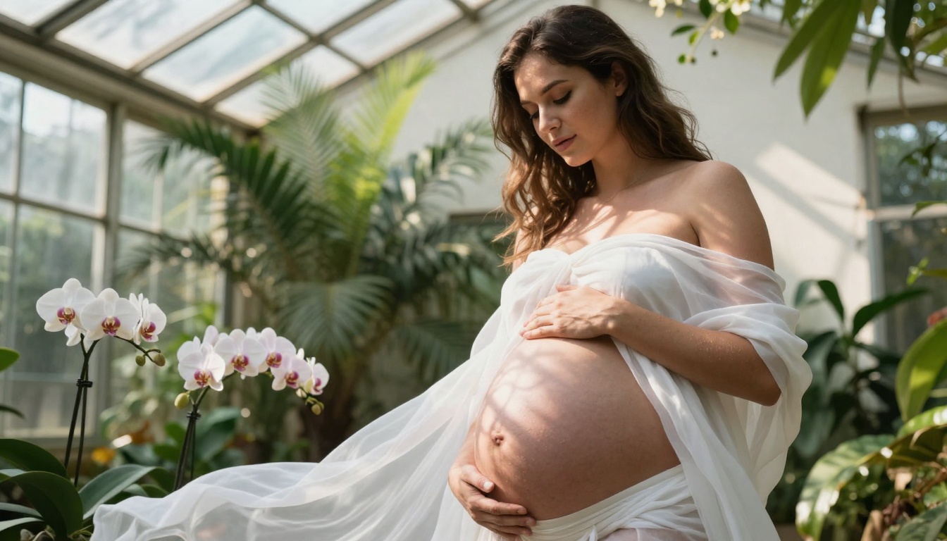 Pregnancy beauty in greenhouse