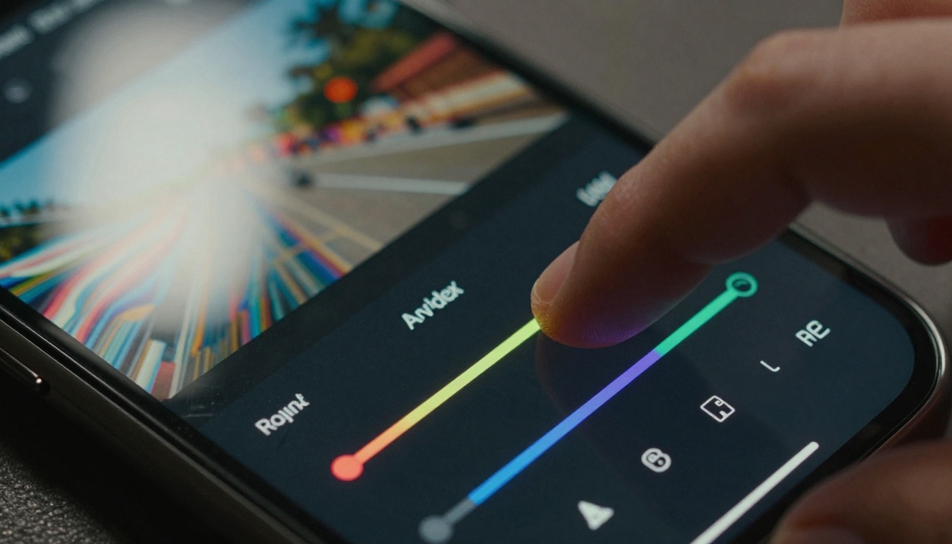 Extreme close-up of smartphone AI video interface