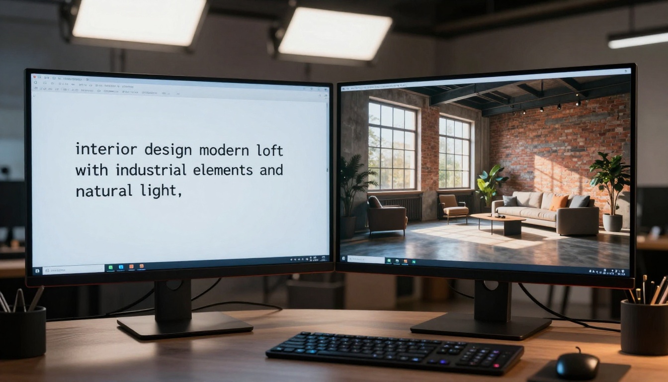 Split-screen comparison of text to image