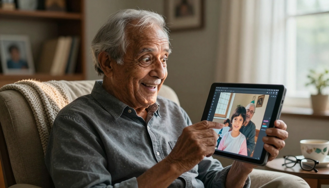 Senior citizen using AI image generation