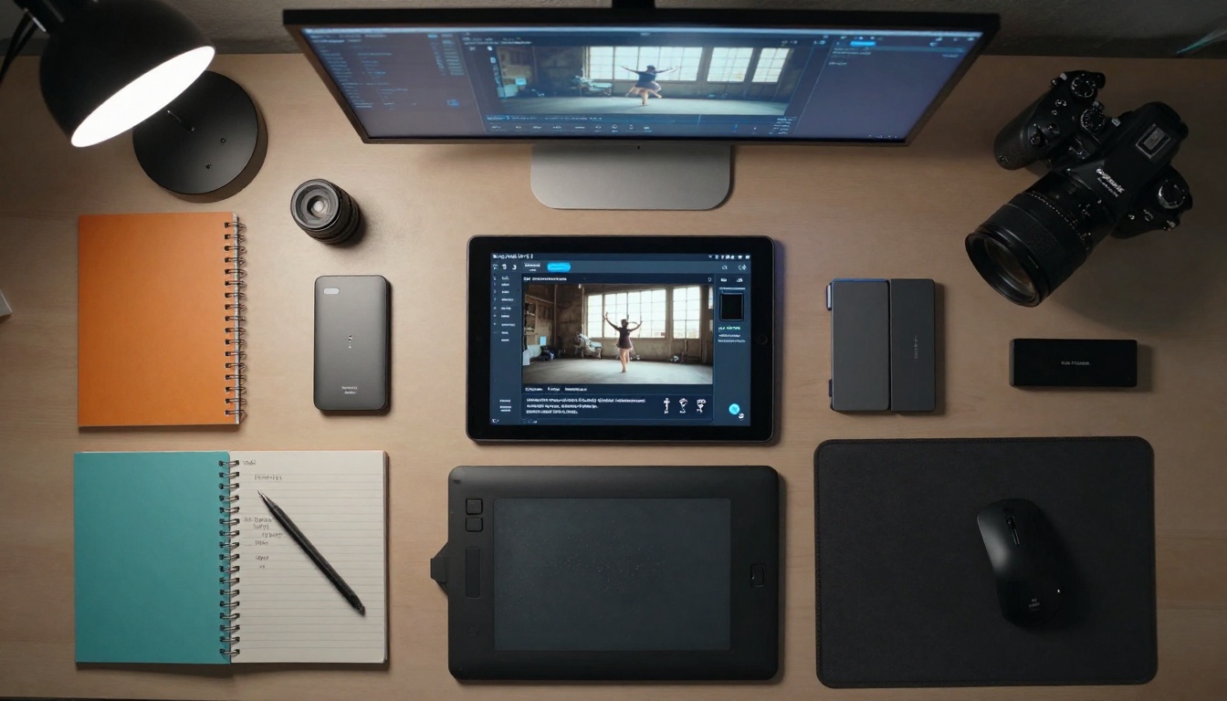 Aerial view of organized workspace