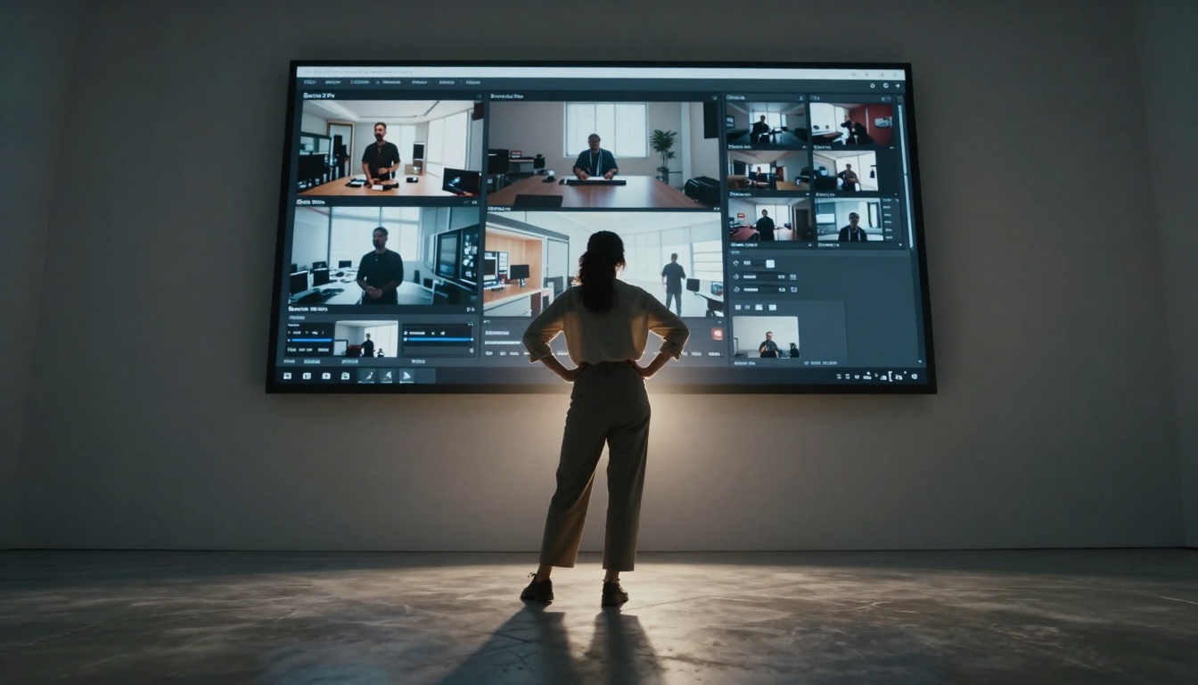 Low-angle shot of video review process