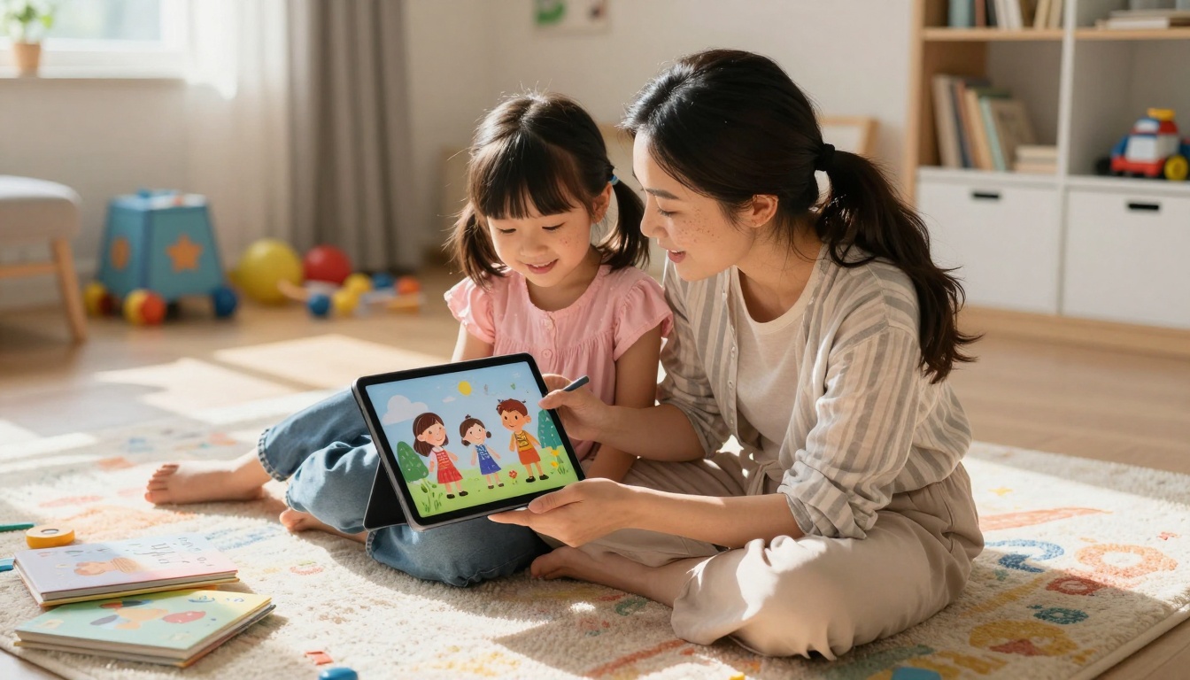 Family creating AI art together Family creating AI art together
