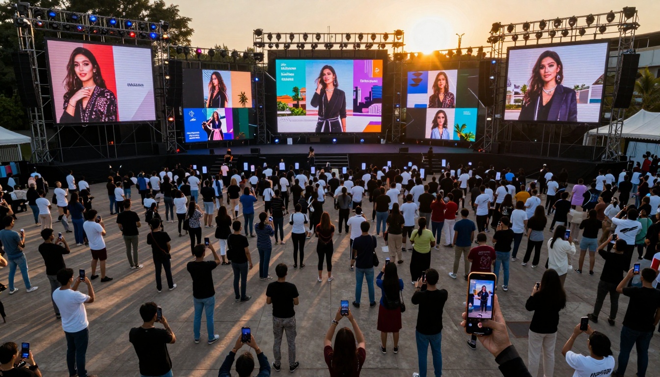 Aerial view of social media event showing AI content consumption