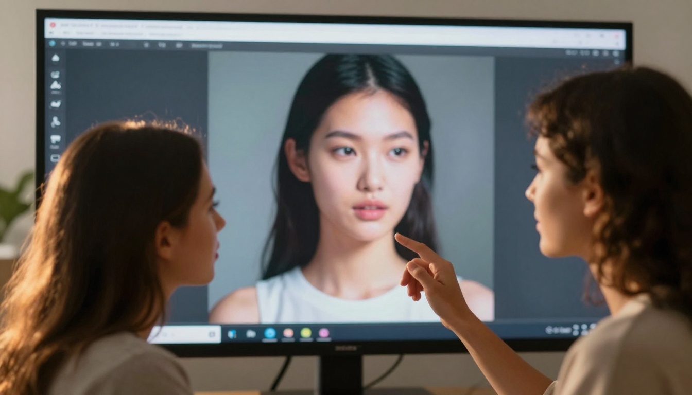 Split-focus composition showing creator and AI art