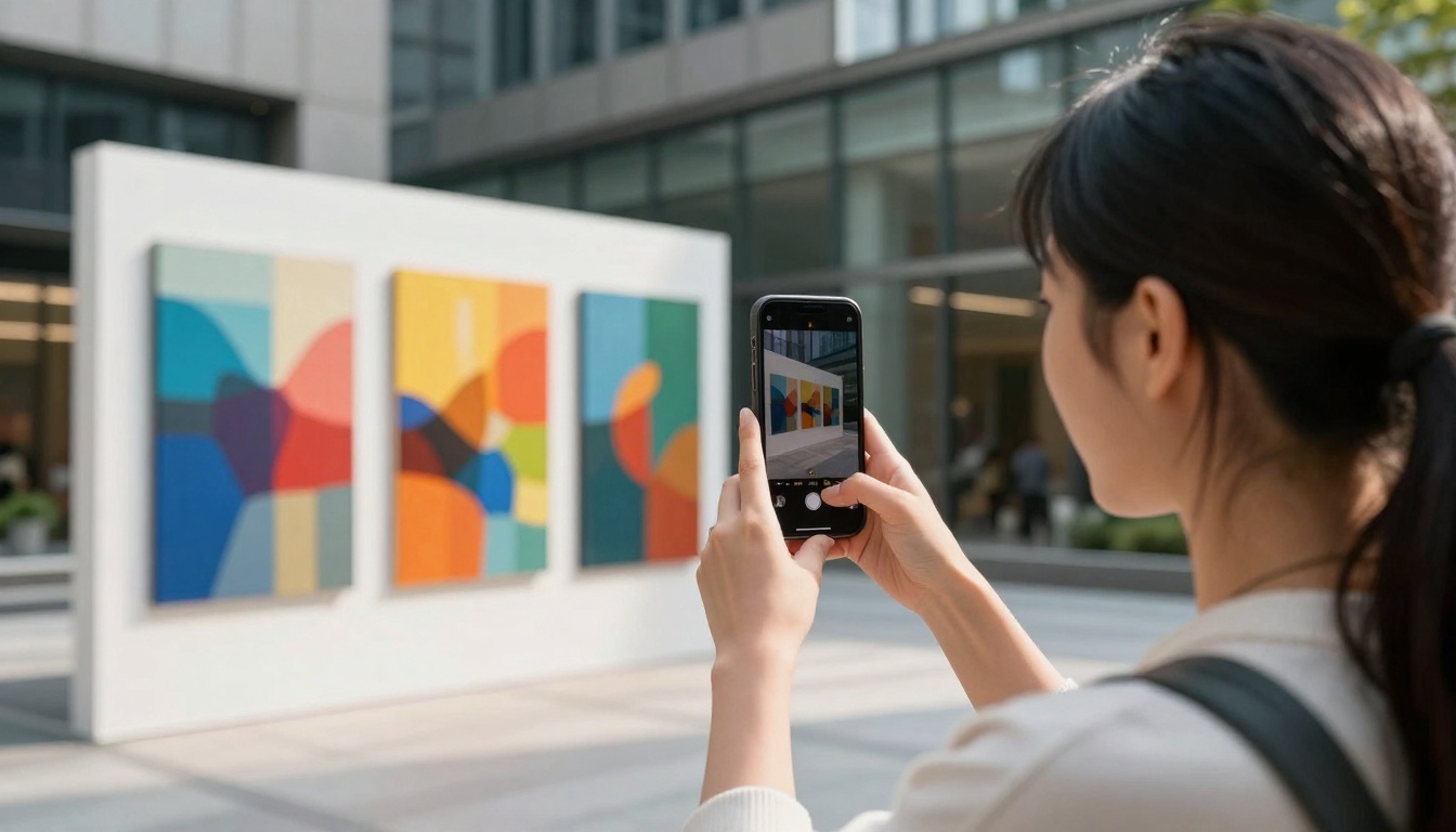 Creator capturing video of AI installation