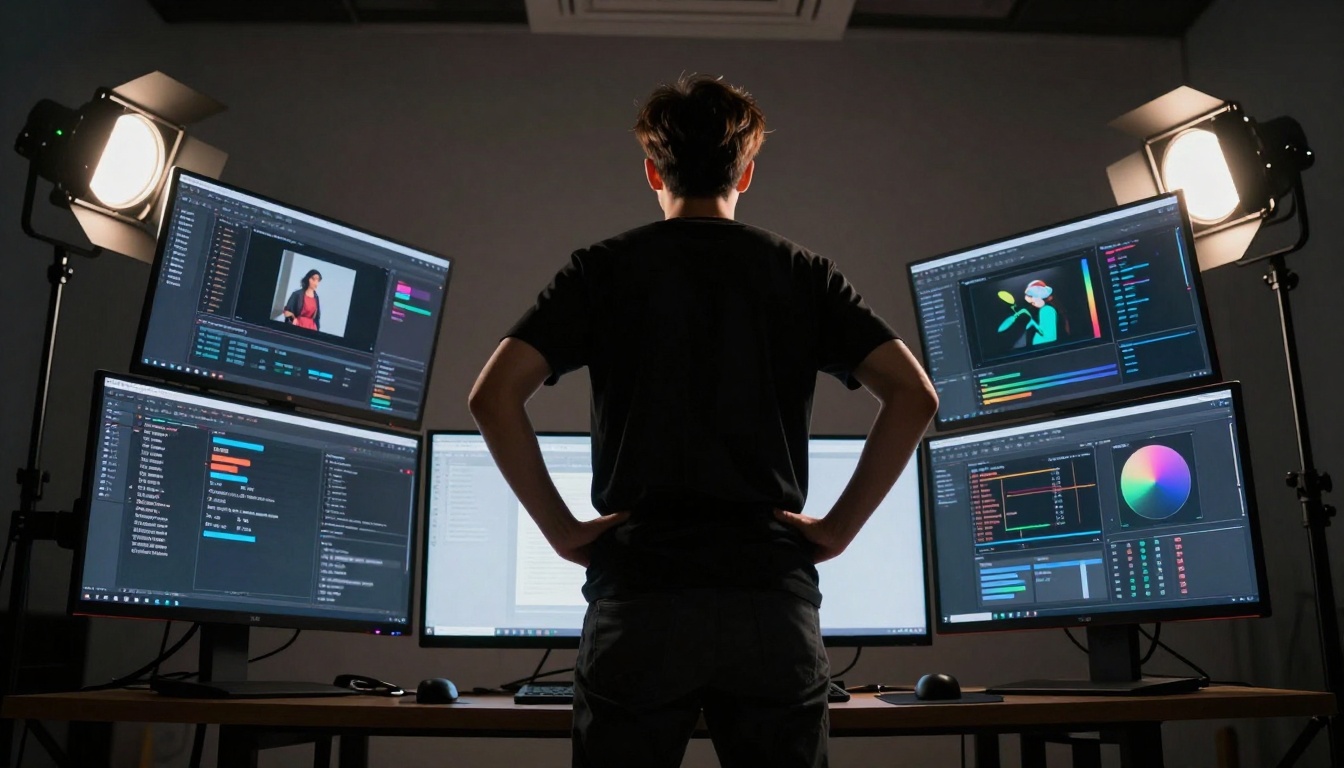 Professional AI content creation studio setup