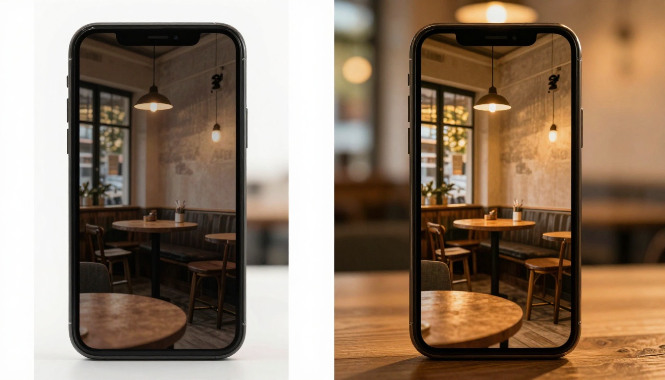 Split-screen comparison showing AI enhancement superiority