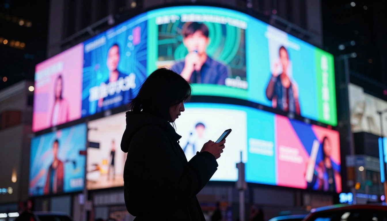 Urban environment showing overwhelming AI content displays