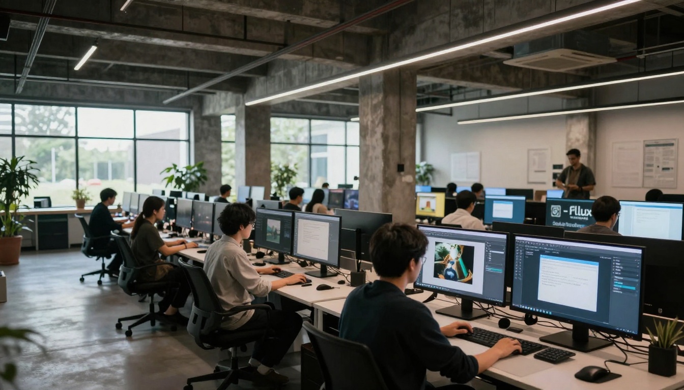 Modern workspace showing professional AI content creation
