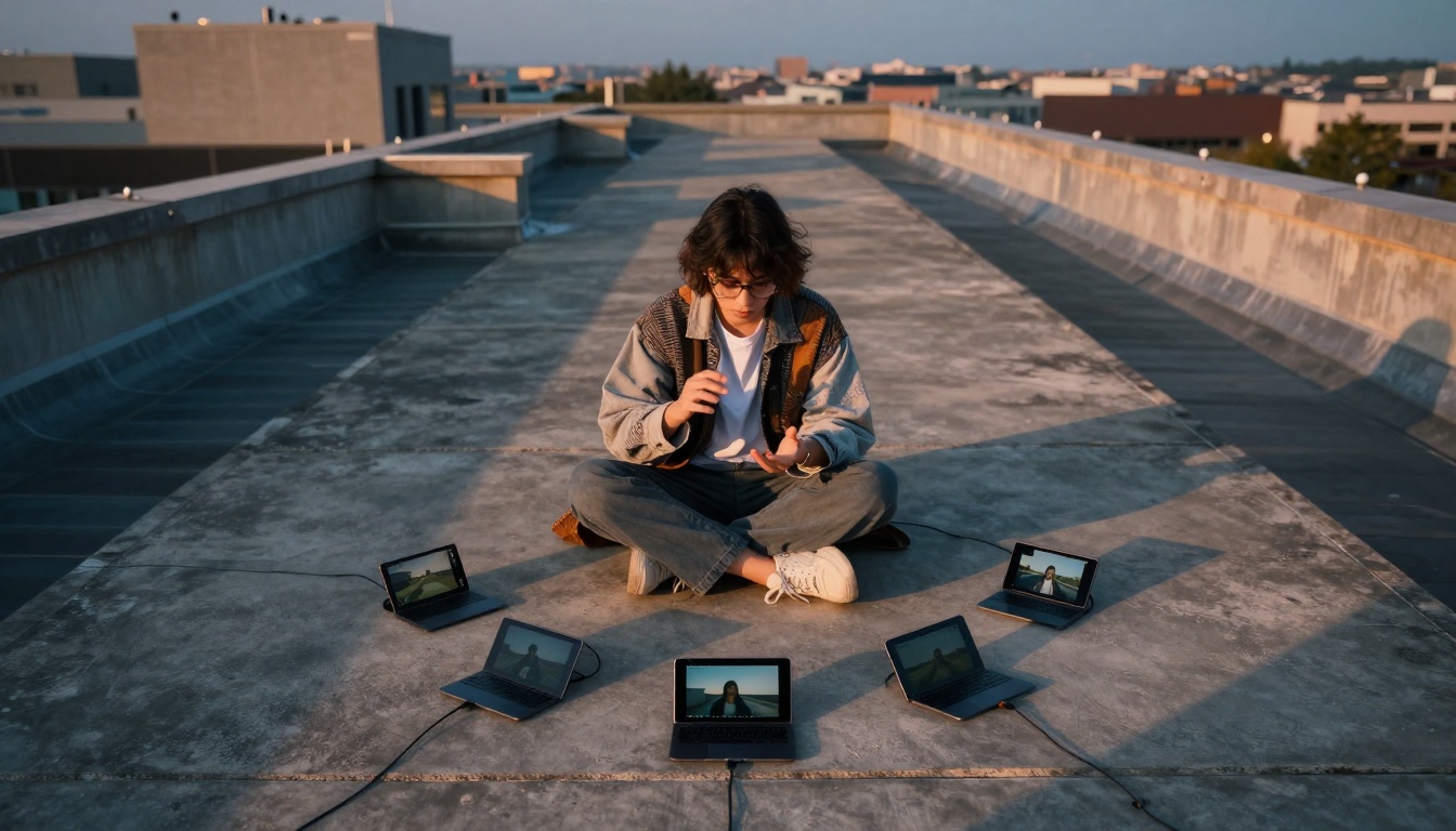 Aerial view of content creation setup Aerial view of content creation setup