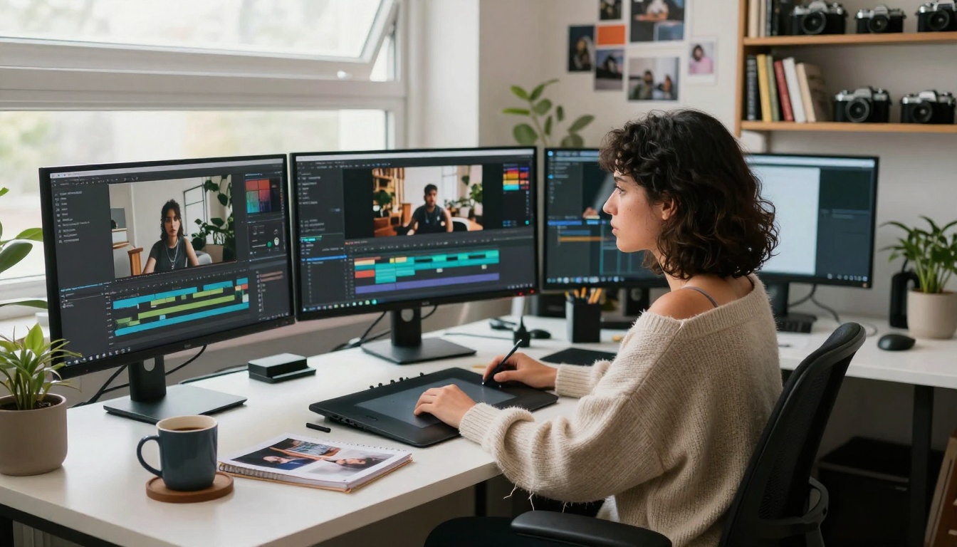 Creative workspace with multiple monitors Creative workspace with multiple monitors