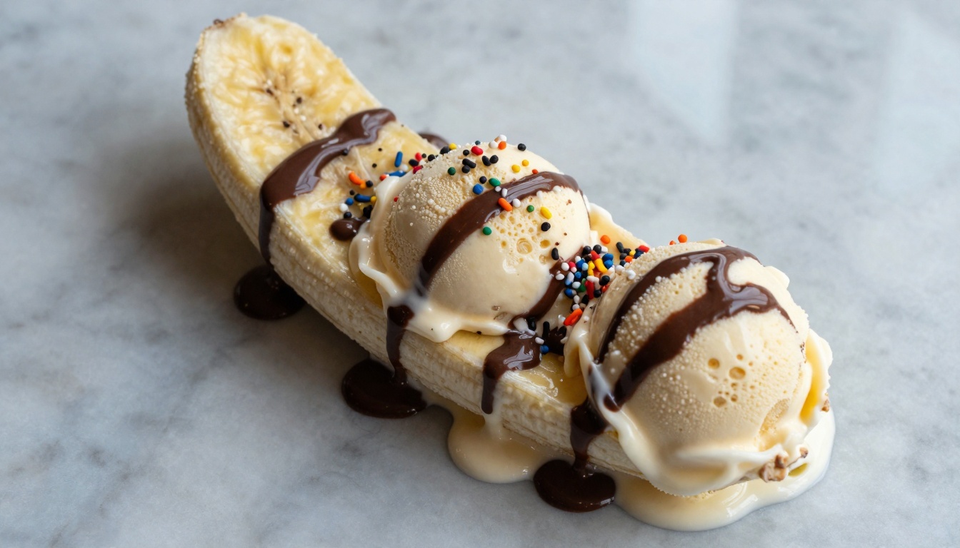 Banana split food photography
