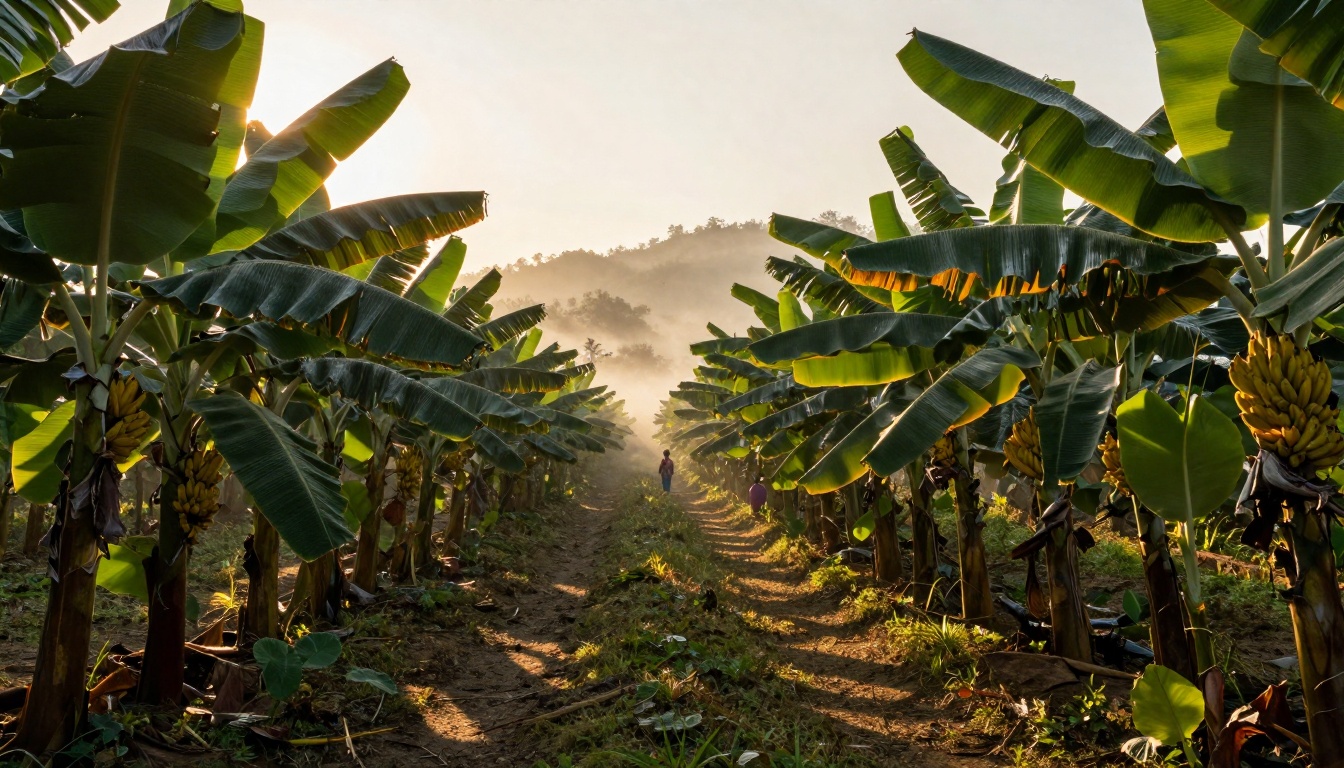 Banana plantation at golden hour