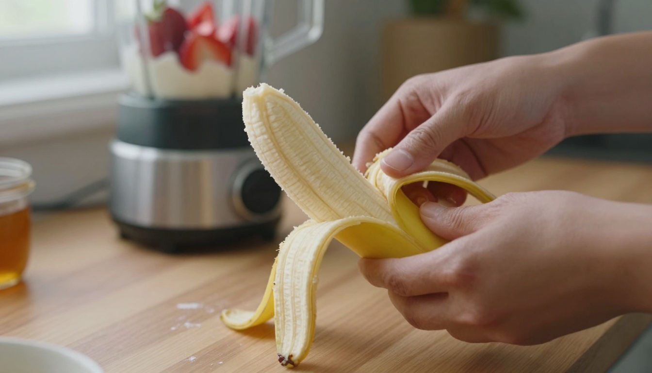 Banana smoothie preparation