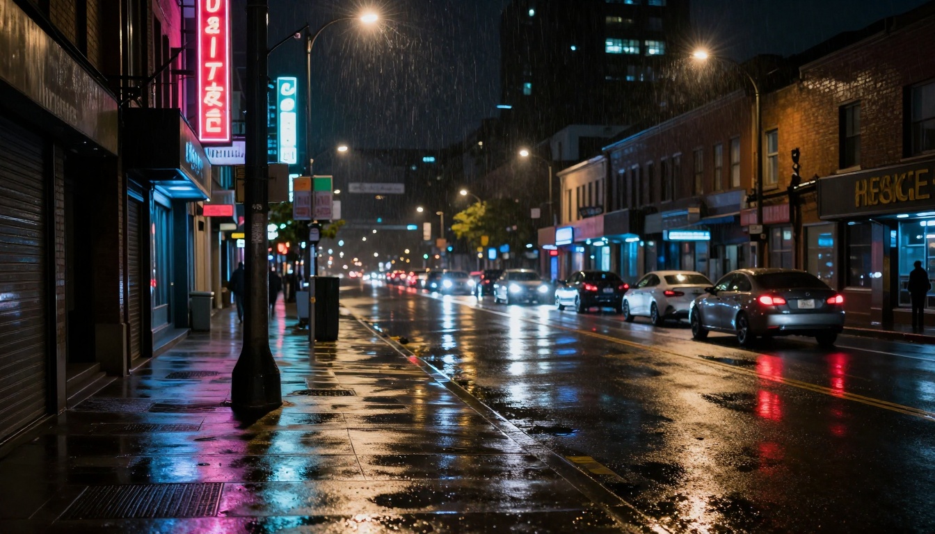Night urban street scene