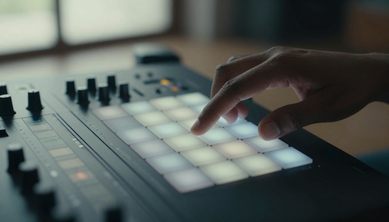 Musician working with AI music production interface