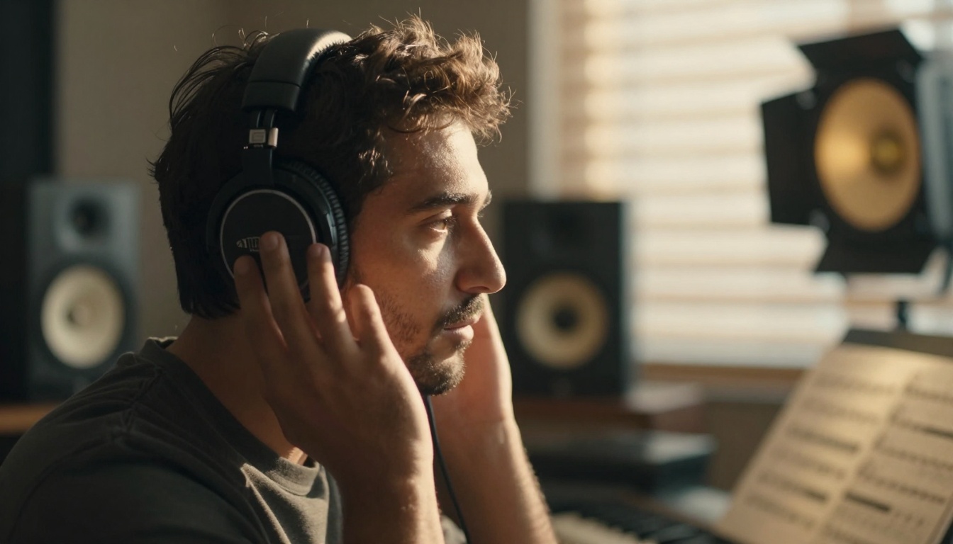 Musician listening to AI-generated orchestral arrangements