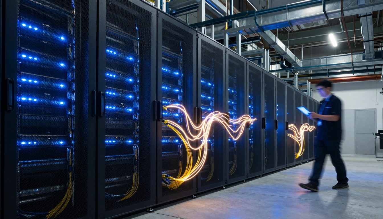 Time-lapse long exposure of data center server racks