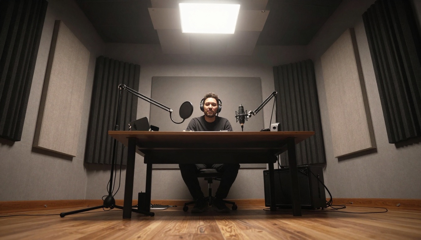 Podcast creator recording in professional studio