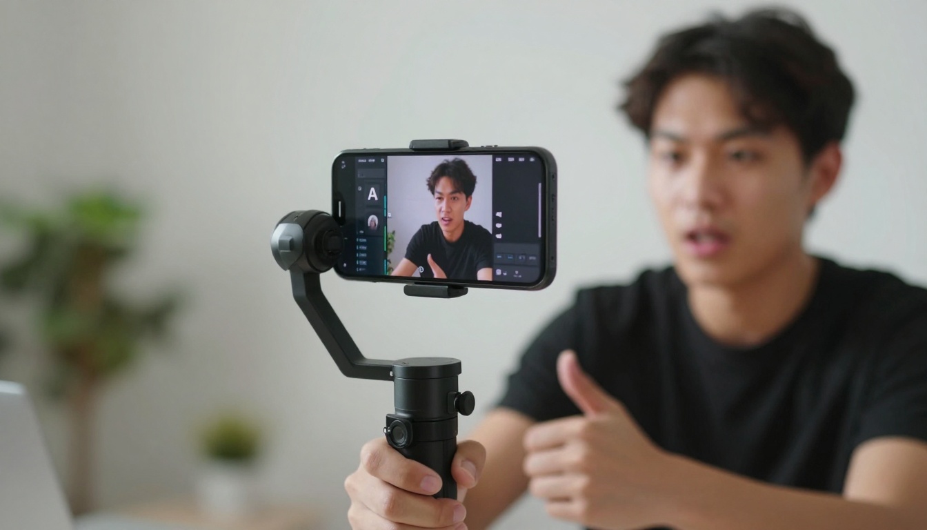 Social media creator filming with AI tools