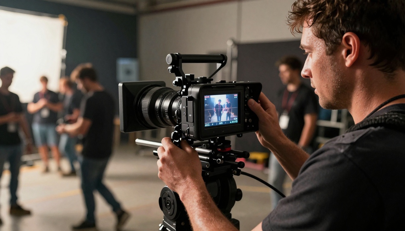 Cinematographer using AI-assisted camera system