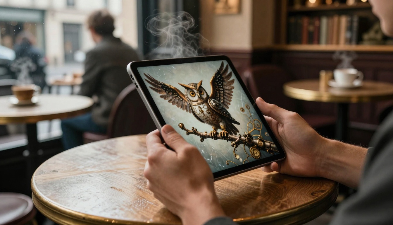 AI Art Display in Café Setting