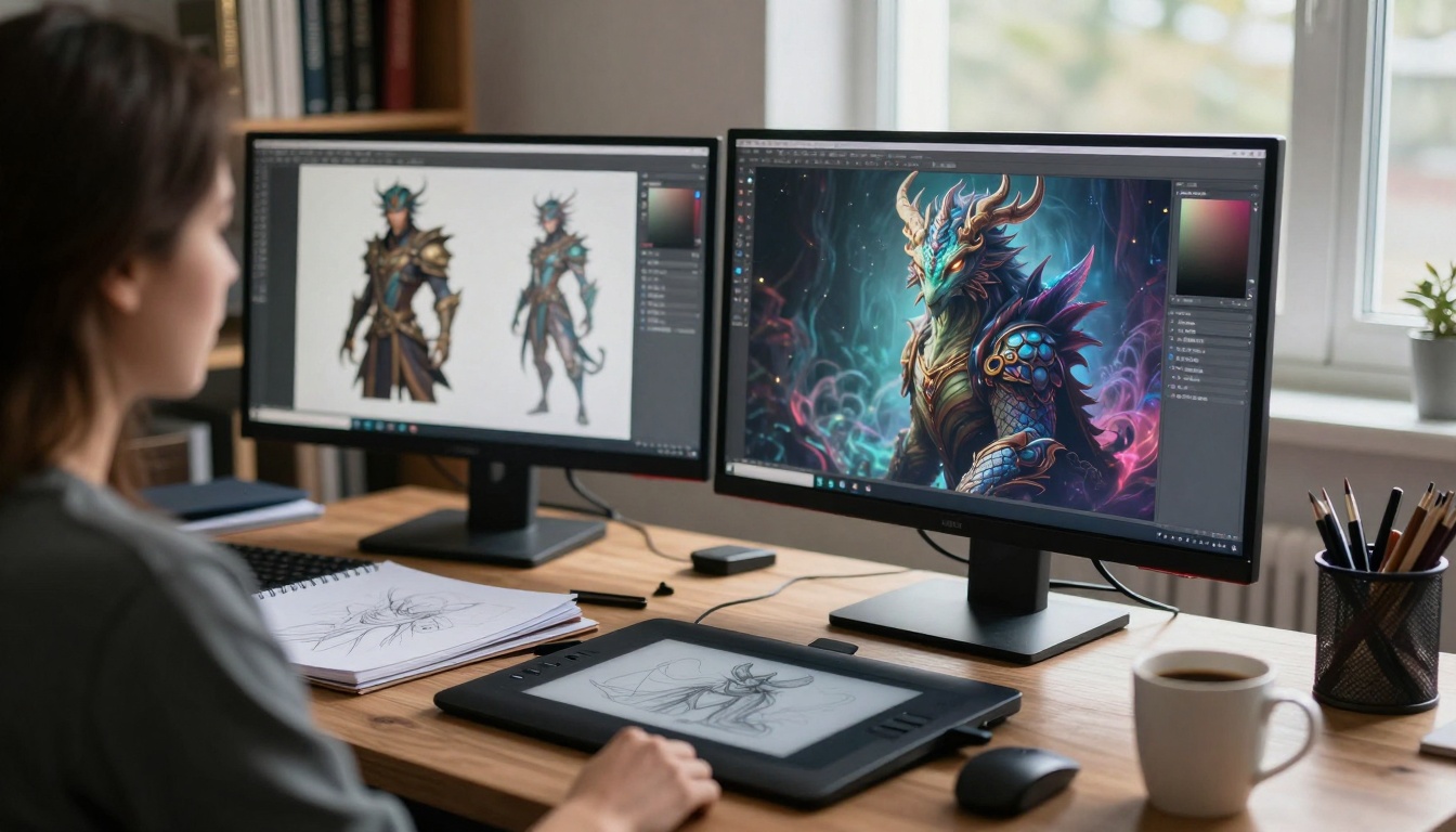 Designer Workspace with AI Characters