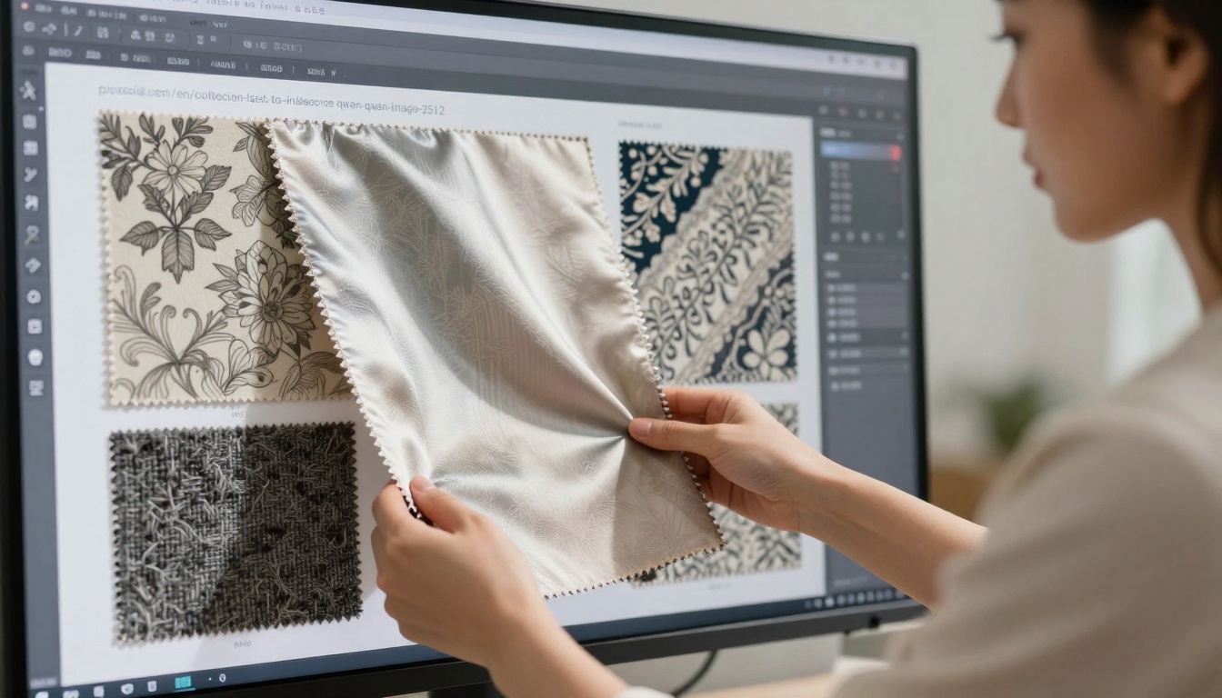 Fashion designer examining AI textile patterns