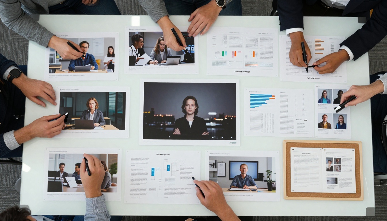 Marketing team brainstorming with AI concepts