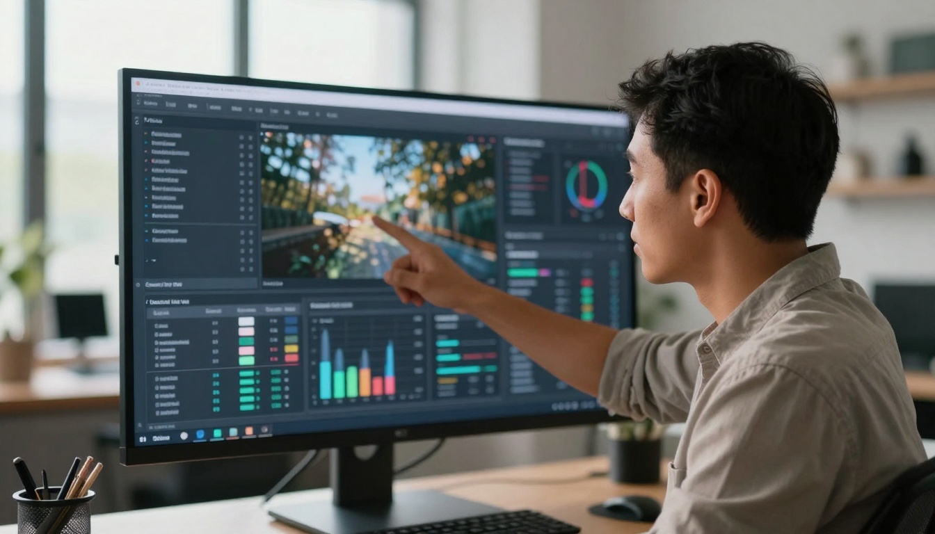 Creative director analyzing AI video metrics