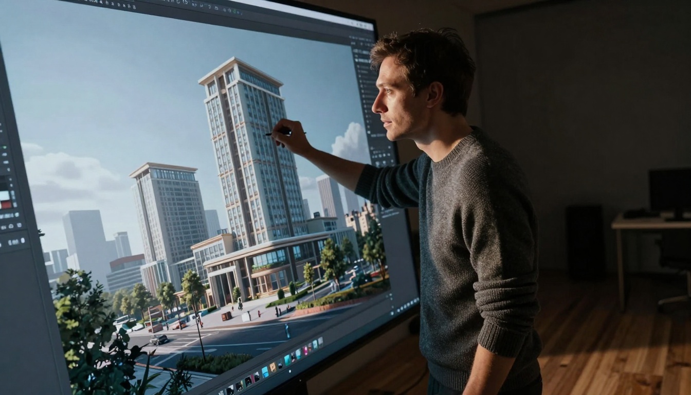 Creative Director Reviewing AI Architecture Visualization