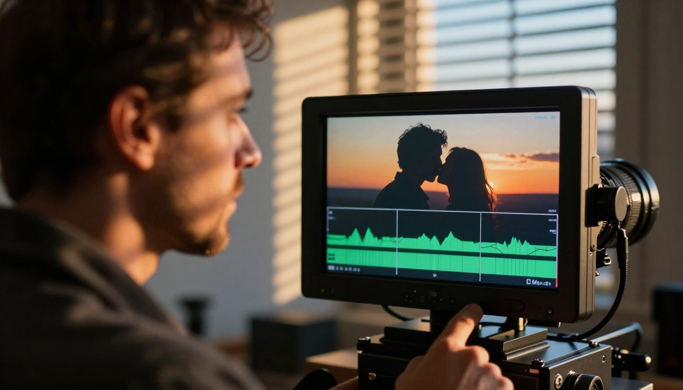 Cinematographer analyzing waveform for perfect frame