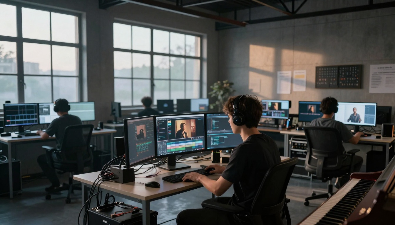 Modern video production studio at dawn