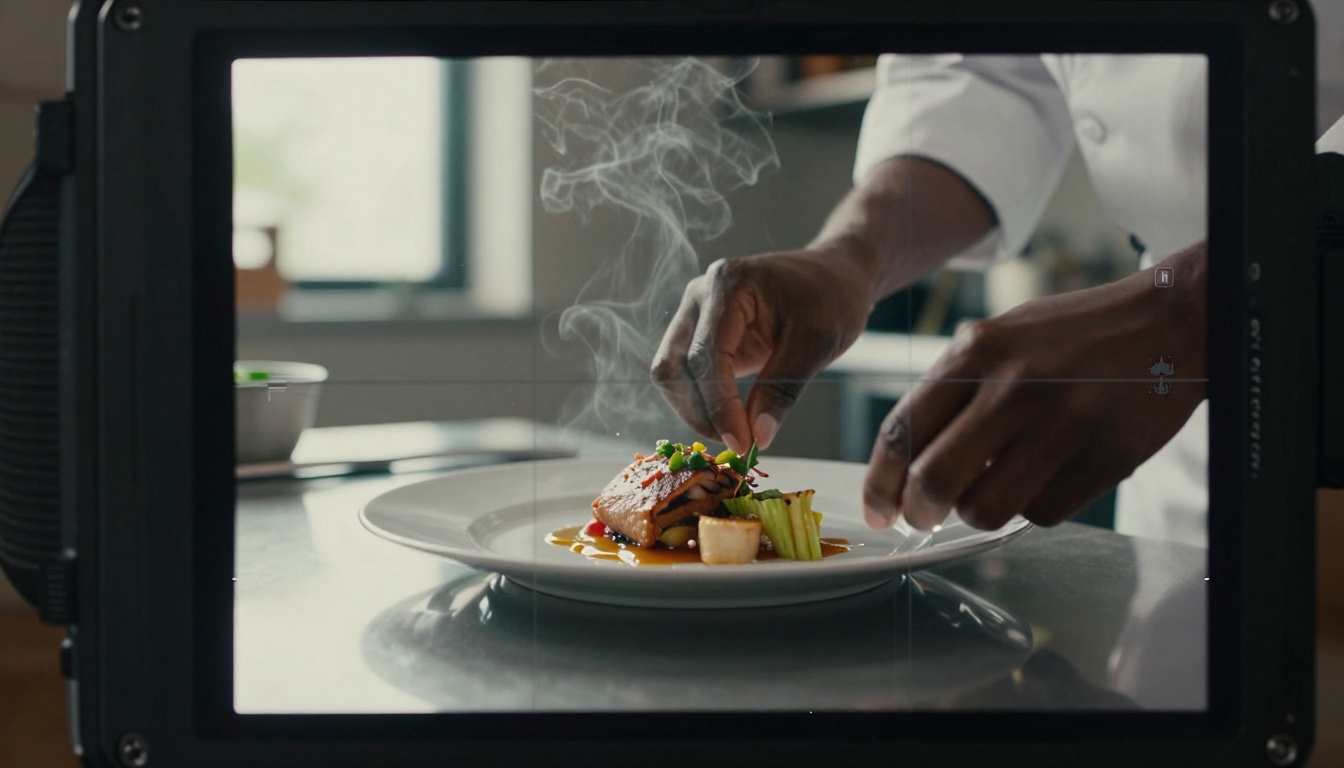 Director's viewfinder showing perfect culinary frame