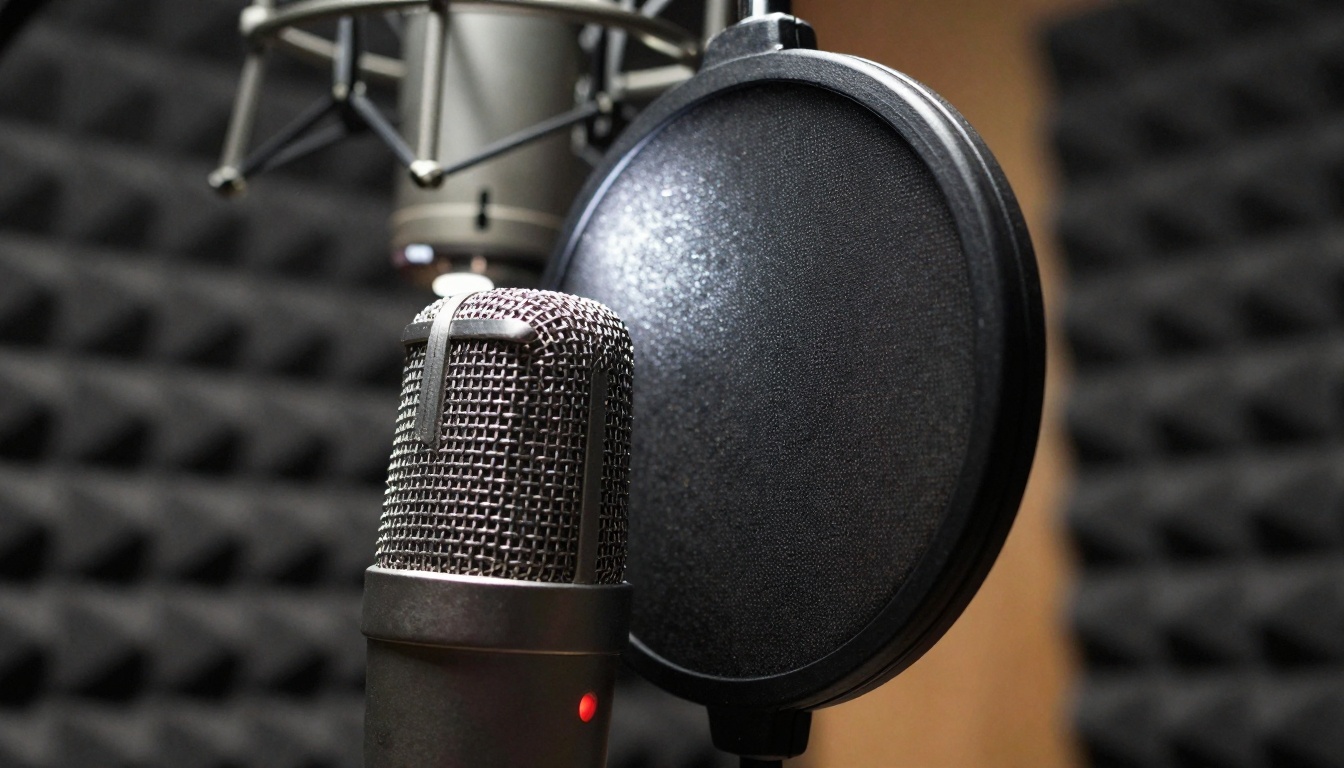 Close-up of studio microphone with detailed texture