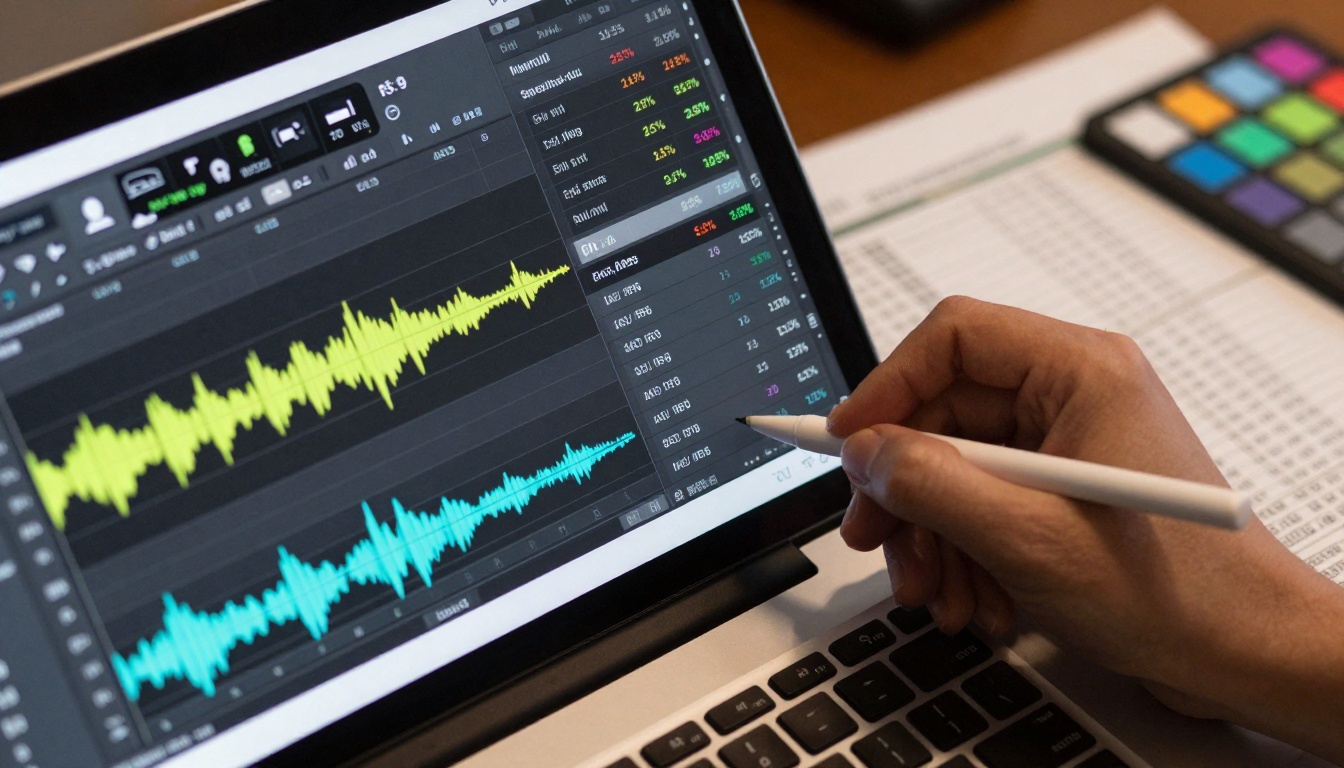 Detail shot of caption editing software with speaker identification