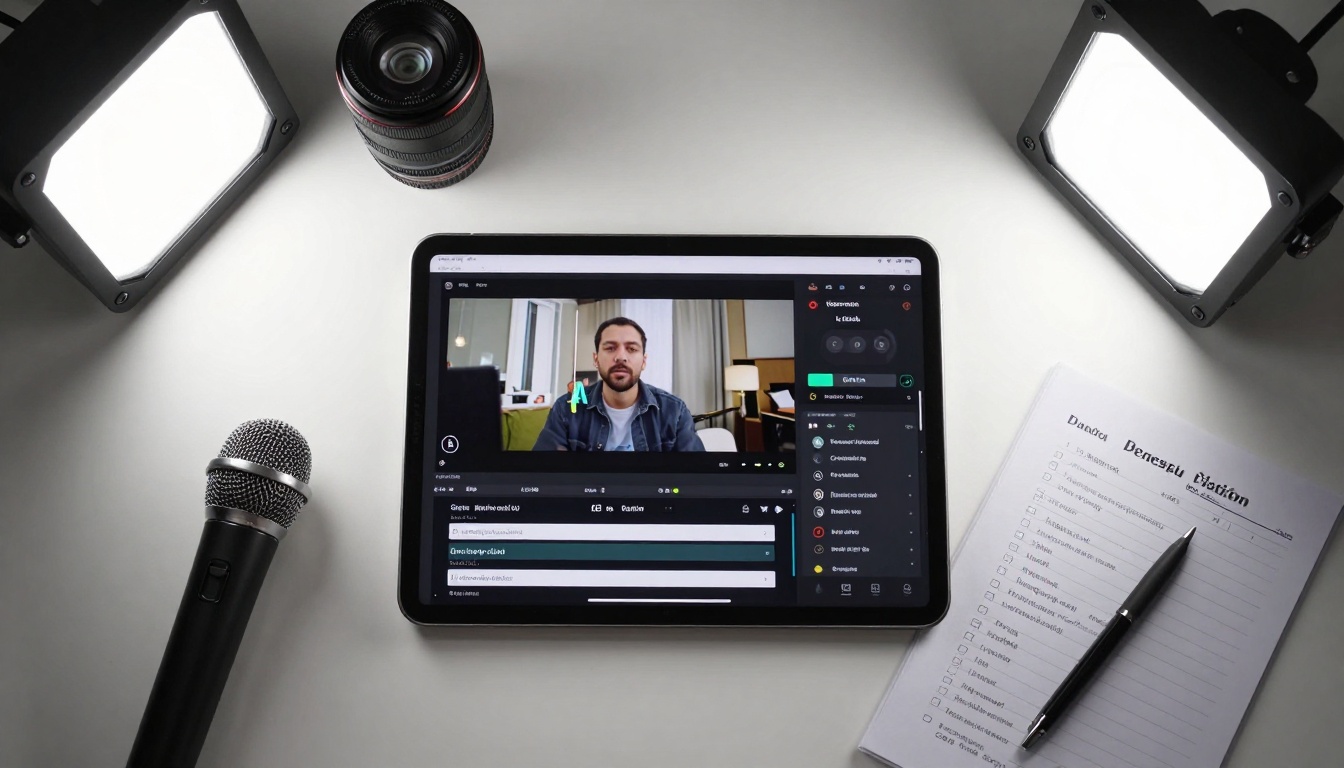 Bird's eye view of mobile caption generation setup